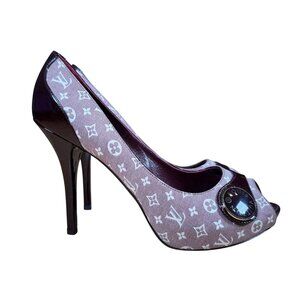 Louis Vuitton Vintage Monogram Idylle Romance Peep Toe Stiletto Heels Size 38.5